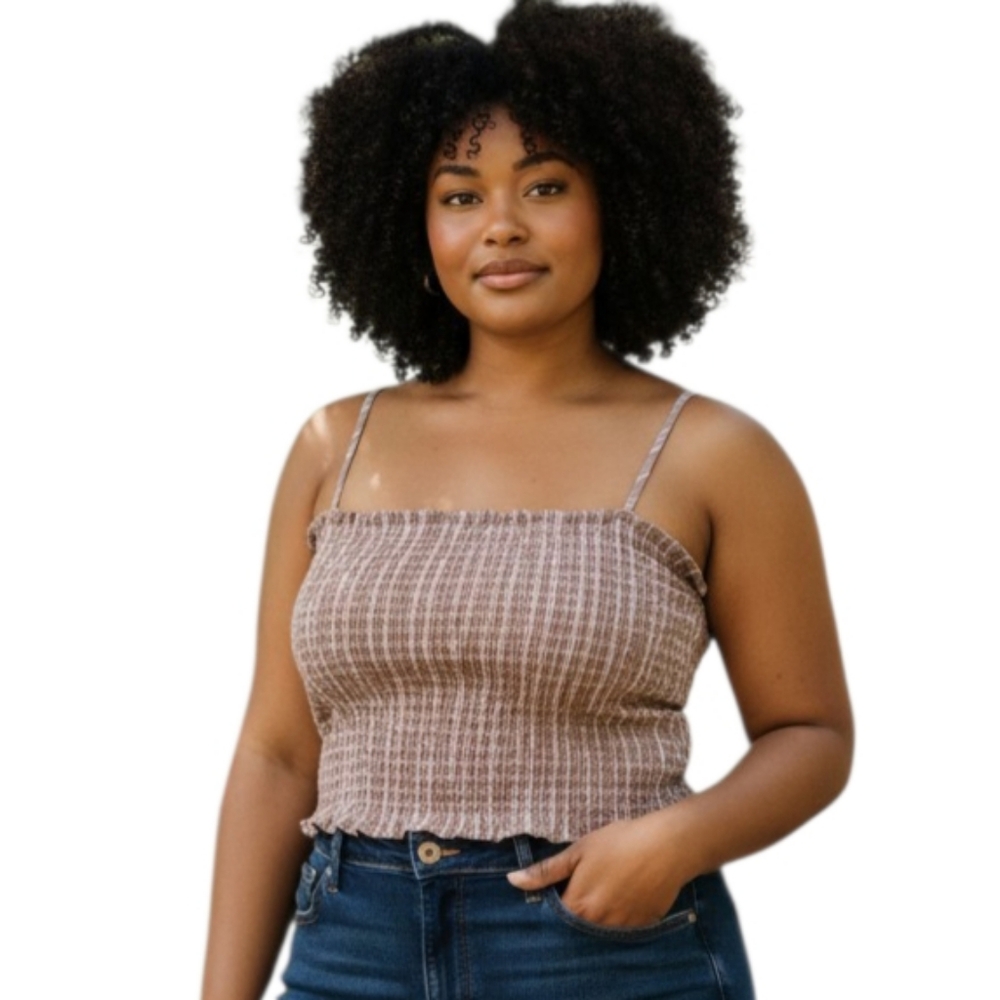 American Eagle Outfitters Brown and White Smocked Camisole Sz.L EUC.